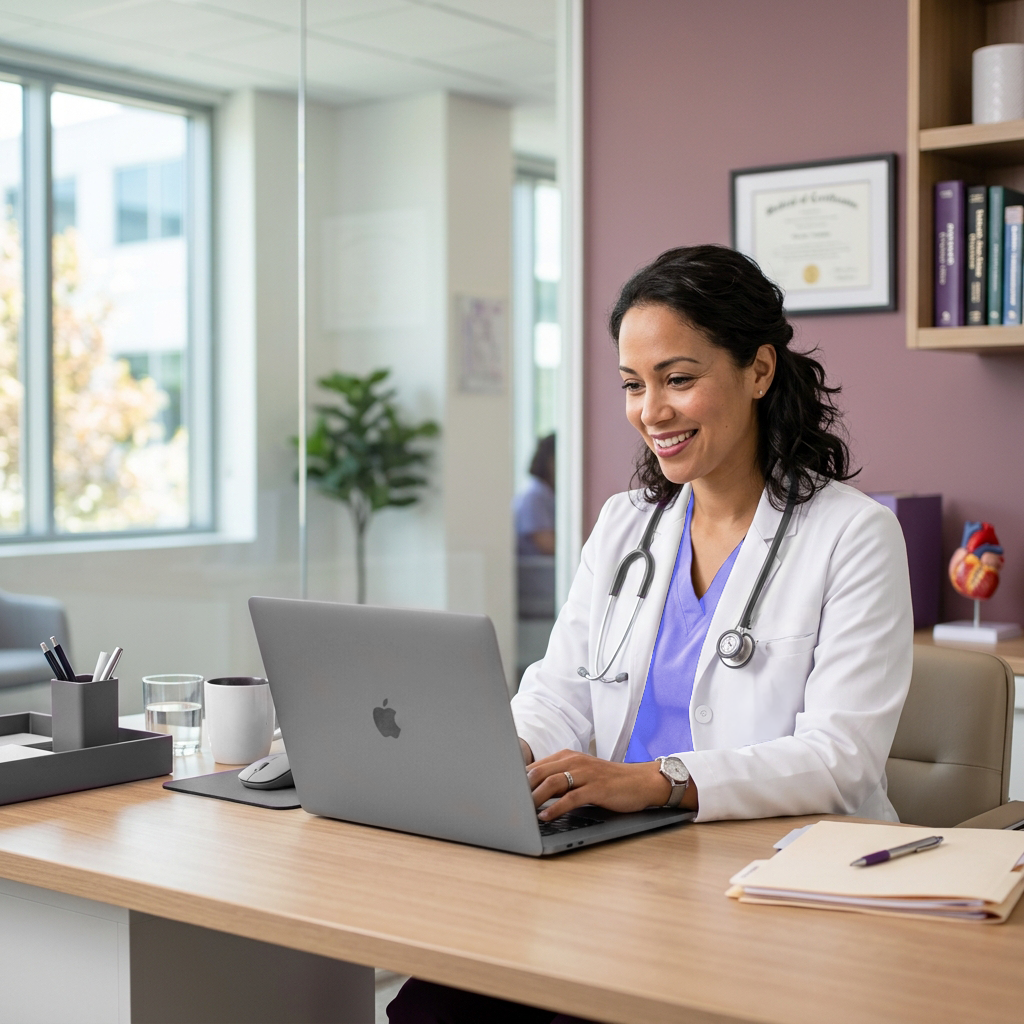 Doctor consulting support on laptop